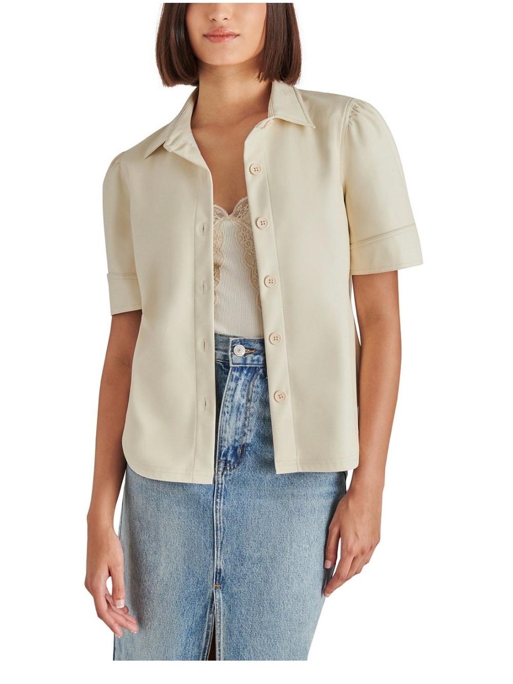 Steve Madden Short-Sleeve Faux-Leather Top